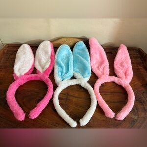 Set of Three Furry Bunny Ear Headbands Pink Blue Rabbit Ear Headbands Easter